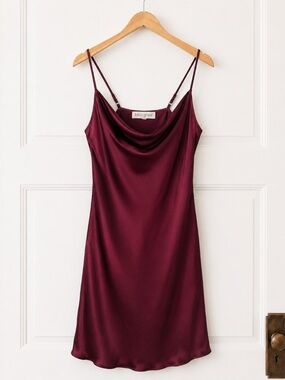 Lola Grace Burgundy Satin Cowl Neck Slip Mini Dress Size L